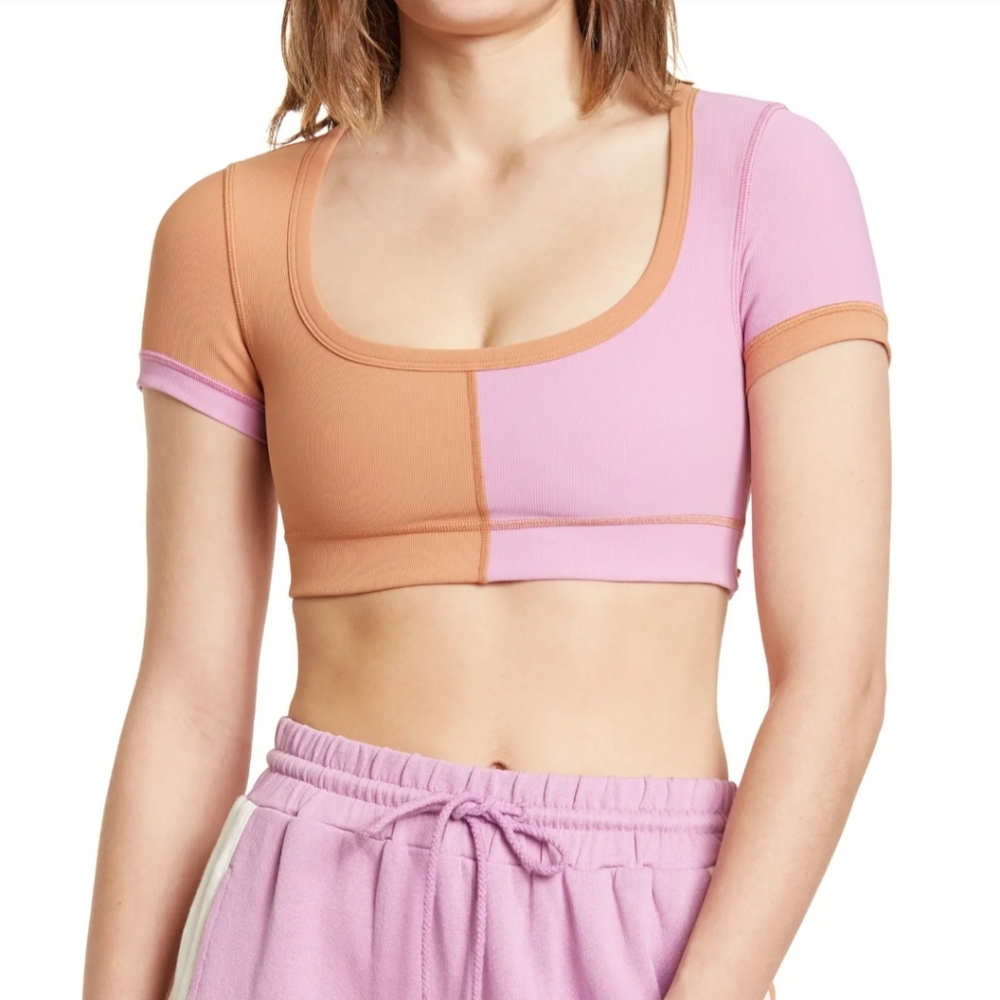 L*Space Revolutions Athletic Yoga Ribbed Colorblock Crop Top NWT